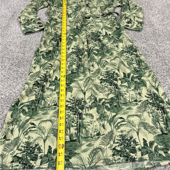 ZARA WRAP Style Green Forest Print PAREO Linen Blend Maxi DRESS SideSlit Women M - Picture 5 of 12